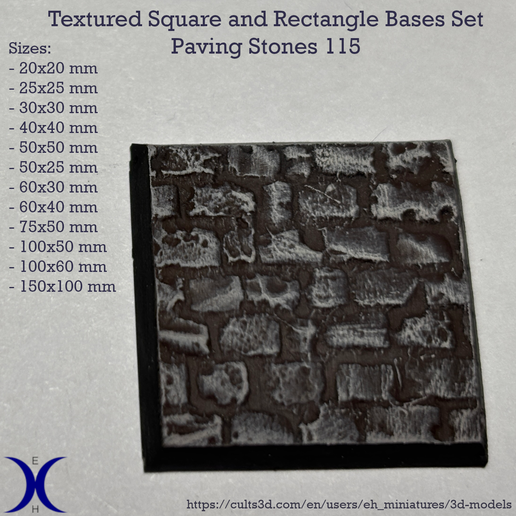 Square_bases_PavingStones115_promo.png 3 in 1 BUNDLE - Paving Stones 115 texture Bases Set (round, square and rectangle, oval) + thin bases | Perfect For Tabletop Wargames & RPG's