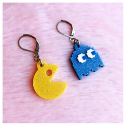 IMG_E6944.jpg Datei STL Pac-Man-Ohrringe・Modell für 3D-Druck zum herunterladen