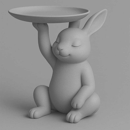 Cute Bunny Holding Tray STL – Adorable Animal Desk Organizer Model 3D model