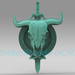 Cow-Skull-With-Sword.png 3D модель STL файл для лазерного и 3D принтера CNC Router Череп коровы с мечом
