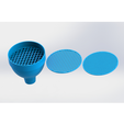 conjunto.png Strainer funnel for filtering, with three interchangeable filters of different sizes.
