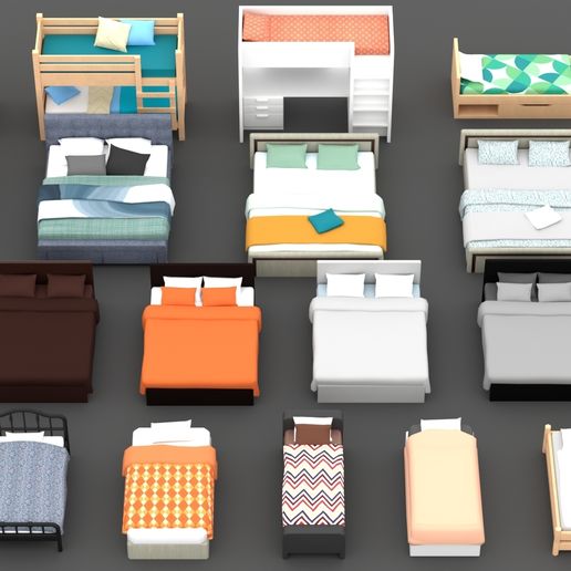 Miniature Bed Collection 3D Model Pack STL | Printable Bedroom Furniture