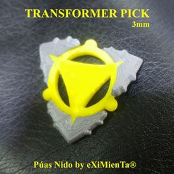 TRANSFORMER PICK 180620.jpeg Free STL file TRANSFORMER PICK & PICKBALL FlexiPick Elastic for electric guitar DUAL EXTRUDER 3D・3D print model to download, carleslluisar