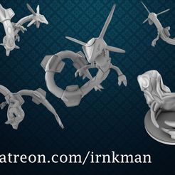 (@patreon.com/irnkman Free STL file Rayquaza (Pokemon 35mm Scale Series) with slot-in base・3D printable model to download