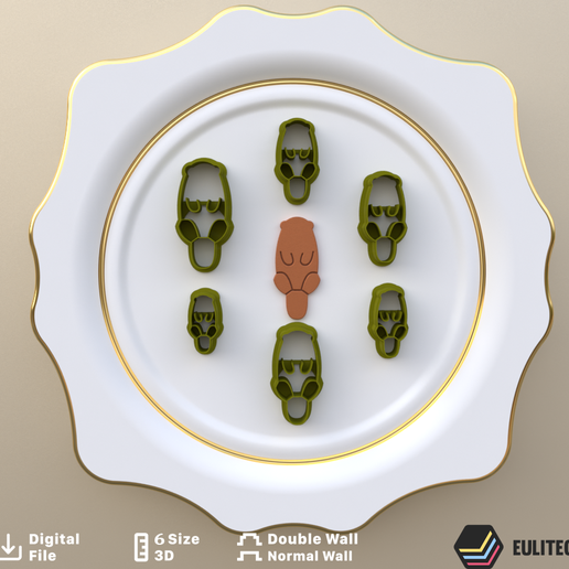 POLYMER CLAY CUTTERS /Otter cutter in 6 sizes and 2 cut versions/EULITEC.COM/CC/COPYRIGHTED LICENSE 3D model