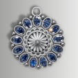 1.png Big Oval Stein Blume Anhänger Sunburst Center Design