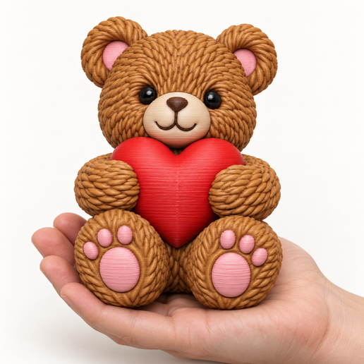 Cute Teddy Bear Holding a Heart - Romantic STL Figure