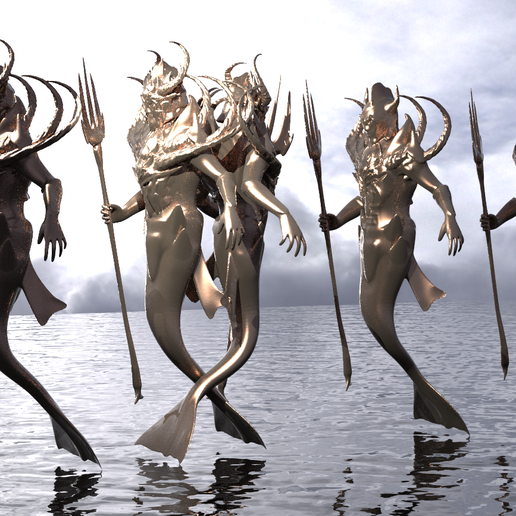Low poly Merman statue collection sketches