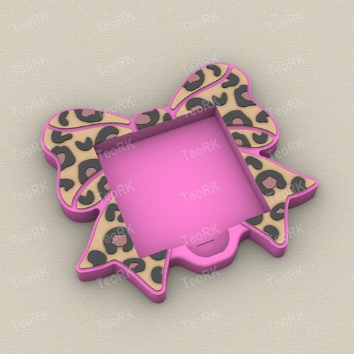 Post-It, Sticky Note Holder Bow With Leopard Print - 3MF pre-painted , STL