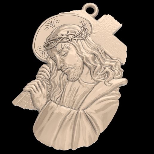 Jesus with a cross pendant medallion jewelry 3D print model - 3D model önizlemesi
