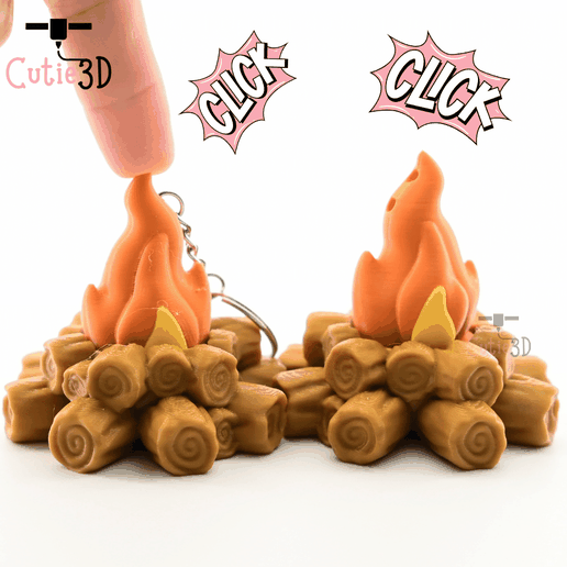 Autumn Campfire Log Keycap Fidget Clicker Keychain - Cute Backpack Keychain - 3D model önizlemesi