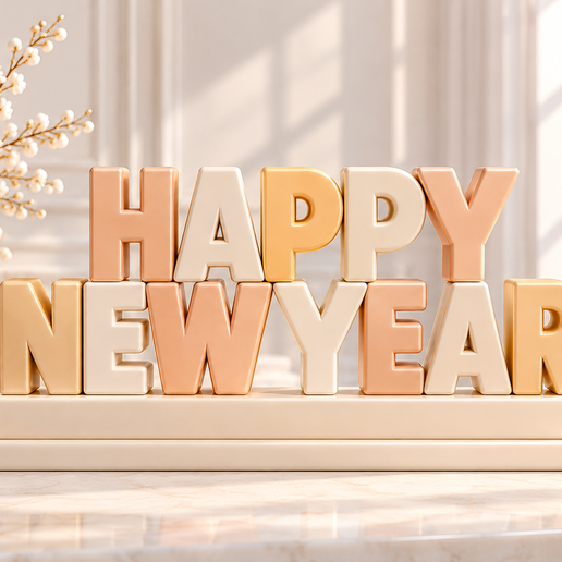 Happy New Year Sign , New Year 3D Print Model