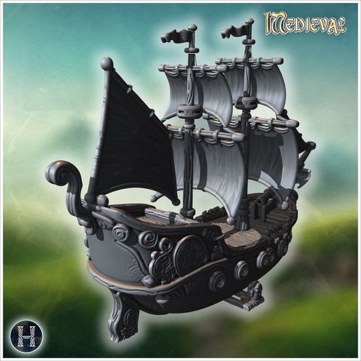 👴 Detailed galleon with black sails and ornate carvings (3) - Medieval ...