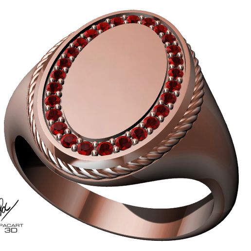 Oval stamp for engraving with reserve and gems in stl and obj format. 3D model