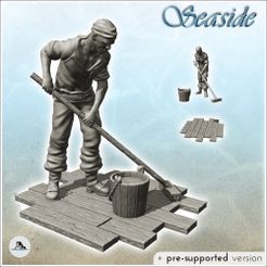 1-PREM.jpg STL file Pirate sailor with turban brushing the ground (9) - Jungle Blackbeard Island Beach Piracy Caribbean Medieval・3D printing template to download