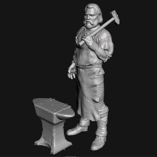 Medieval Blacksmith with Anvil and Sledgehammer - Fantasy Artisan Figurine STL for 3D Printing
