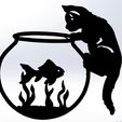 3.jpg line art cat and fish, wall art cat and fish, 2d art cat and fish, cat and fish