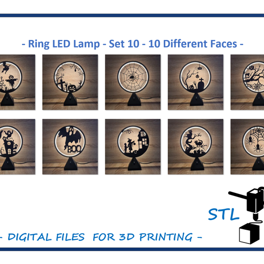 💍 Ring LED Lamp - Set 10 - 10 interchangeable faces・ 3D