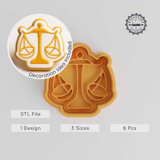 Libra Zodiac Shape Cutter & Stamp, Cookie & Fondant, Horoscope Sign, Astrology Scales, 6-Piece Set, S/M/L Sizes