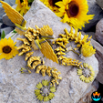 4.png Sunflower Dragon, Floral Articulated Dragon, Festive Fall Seasonal Pet, Print in Place, No Supports