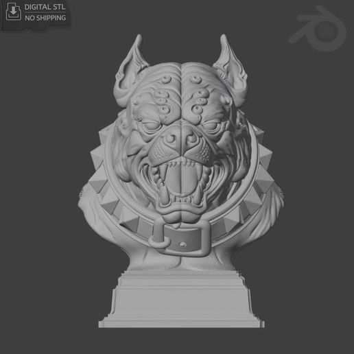 Pit Bull Bust STL | Bully Dog Head Statue | 3D Print Model