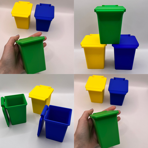 ♻️ Mini Garbage Can Sorting Set - Wheelie Bin - Print in Place