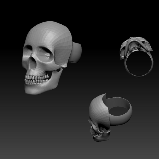 Gothic Biker Skull Ring – Low-Poly Skull Jewelry 3D Model STL
