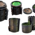Chemcial-Vats-D1-and-D2.jpg 4 x Chemical vat designs (Wargame factory/chemical lab terrain)