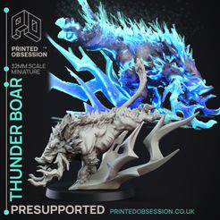 thunder-boar-1.jpg Fichier 3D Thunder Boar - Elemental Familars - PRESUPPORTED - Illustré et Stats - Echelle 32mm・Design imprimable en 3D à télécharger