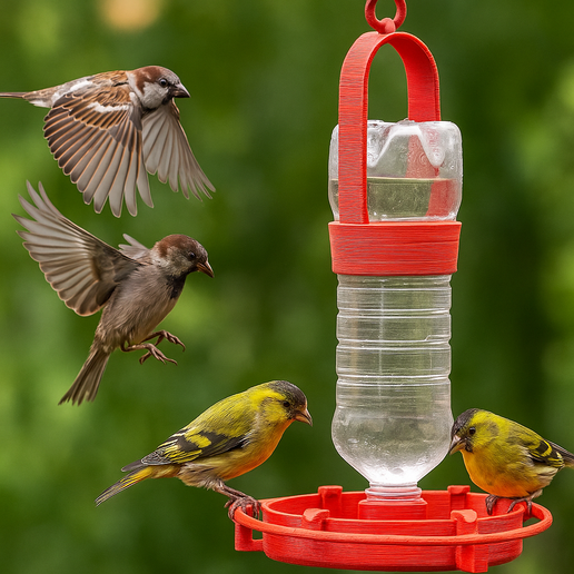 Bird Water Feeder 3D Model – DIY PET Bottle Adapter for Outdoor, Balcony & Garden – Printable Bird Drinker STL File