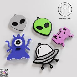 Aliens_04.jpg Fichier STL gratuit Pack de porte-clés Alien/UFO・Design pour impression 3D à télécharger
