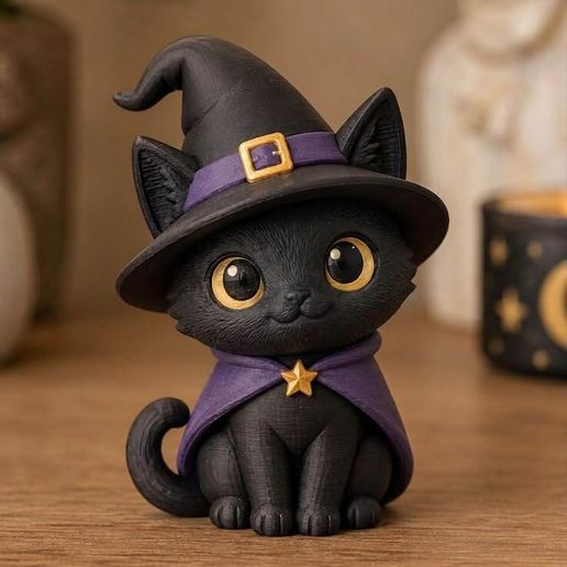 🧙‍♀️ Cute Witch Cat / Spooky Halloween Kitty STL 🐱