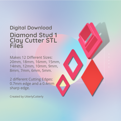 Cover-7.png 3D file Stud Micro Diamond 1 Clay Cutter - STL Digital File Download- 12 sizes and 2 Cutter Versions・Model to download and 3D print