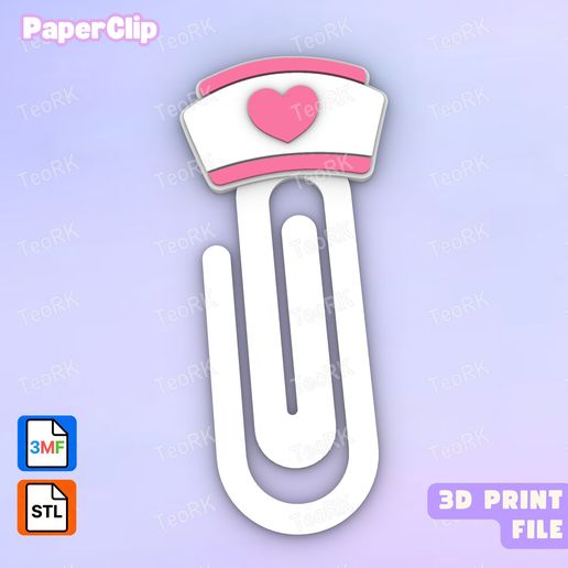 Paperclip nurses cap 2 - bookmark - 3MF pre-painted STL