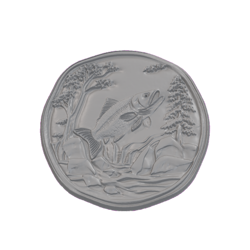Leaping Bass Rocky Shoreline Round Relief STL