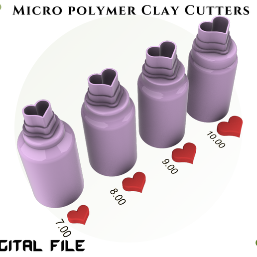 MICRO POLYMER CLAY CUTTER HEARTS * 4 SIZE/COPYRIGHTED LICENSE/EULITEC.COM 3D model