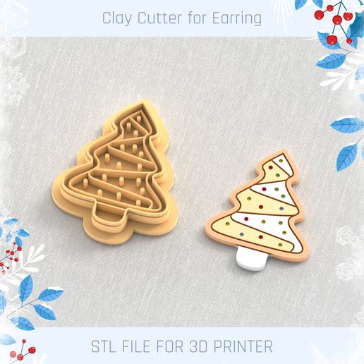 Сookie Christmas Tree Clay Cutter, Winter Earring Cutters, Christmas Clay Cutters, Mini Clay Cutters 3 Sizes 3D model