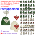 Dark-Angels-Shoulder-Pads-Prime-Style-Promo.png Dark Green and Bone White Space Chappies New Style Shoulder Pads and 3D Transfers - Presupported
