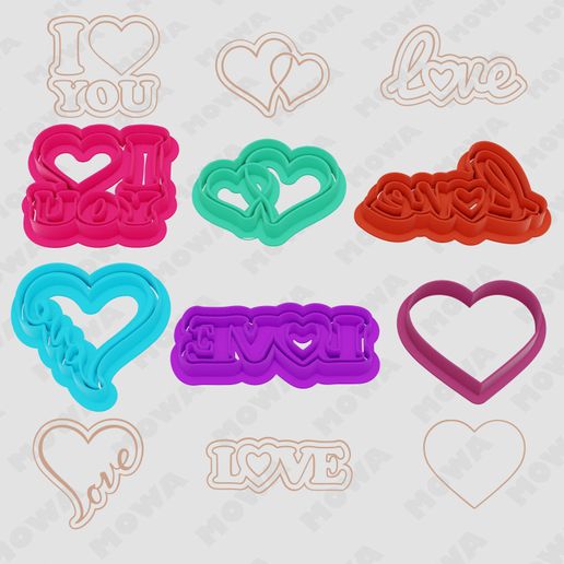 Love.jpg Love - Set de 6 cortadores de galletas en forma de corazón