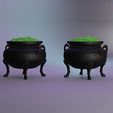 xx12.jpg Witch’s Cauldron with Removable Bubbling Potion – Smooth & Aged Versions – Halloween Miniature STL