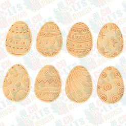 Easter-eggs-cookie-cutter-set-of-8.png Fichier 3D Jeu de 8 emporte-pièces pour oeufs de Pâques・Plan pour imprimante 3D à télécharger