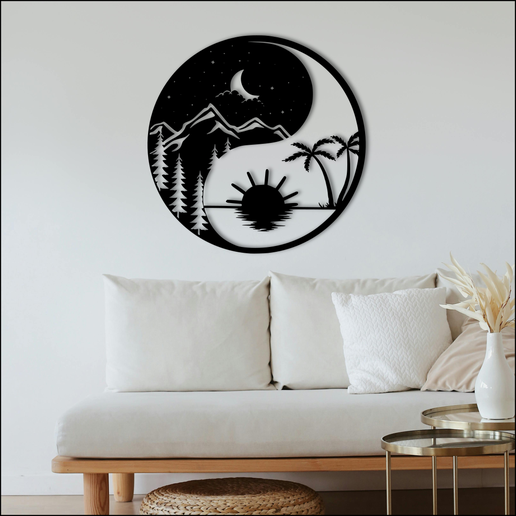 Beach and mountains wall decoration Wall Art 3D model