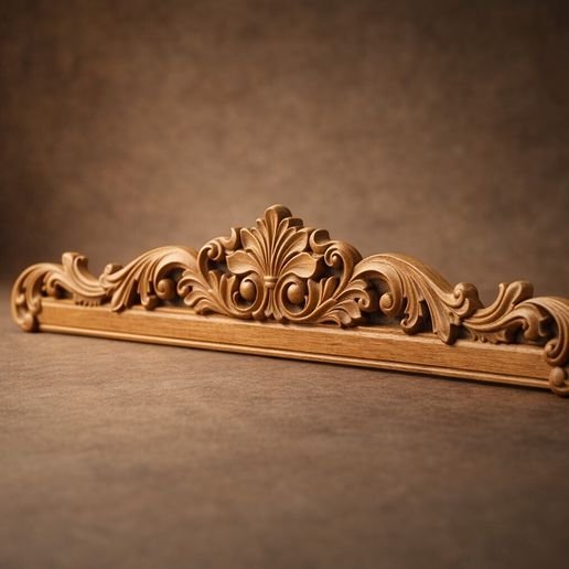 Baroque Acanthus Pediment with Base Rail STL | CNC Furniture Crown Molding