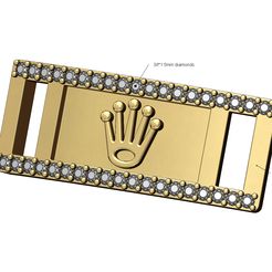 Rolex-diamond-bracelet-ID-tag-plate-30mmx12mm-00.jpg 3MF-Datei Rolex Krone Diamant-Armband Platte 3D-Druck Modell herunterladen • 3D-druckbare Vorlage, RachidSW