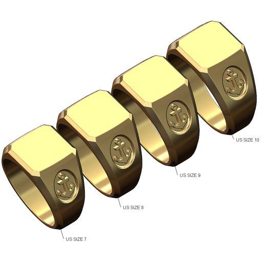 Square Anchor sides signet ring US sizes 7to10 3D print model 3D model