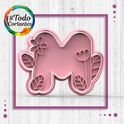 4408-M-con-flores.61.jpg STL file Cutter letter M with flowers・Template to download and 3D print