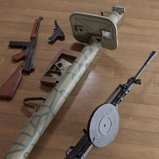 Bundle-06_WWII-2-angle2.png WW2 Prop-Guns Bundle 1/1 Scale 2 ( tommy/m1 , Panzerschreck54 , dp28 , luger )