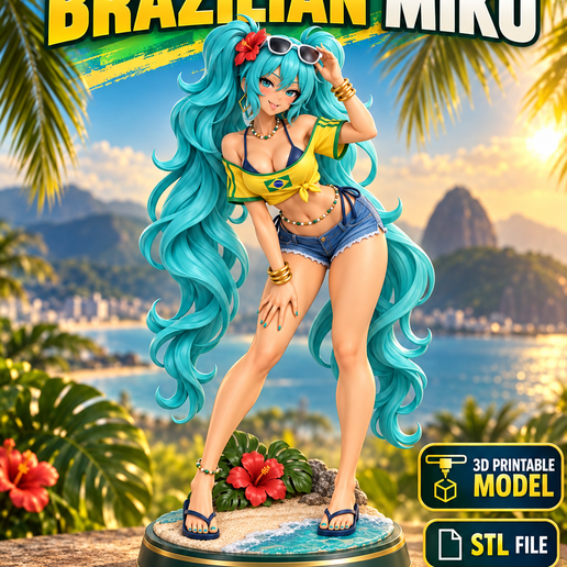 Brazilian Miku – Tropical Summer Edition | 3D Printable Anime Figure
