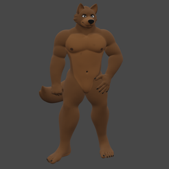 Wolf-render.png Muscular canine furry paintable figurine