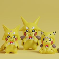 pikachu-cosplay-abra-line-render.jpg Файл STL Покемон - Пикачу Абра, Кадабра и Алаказам косплей・3D модель для печати скачать